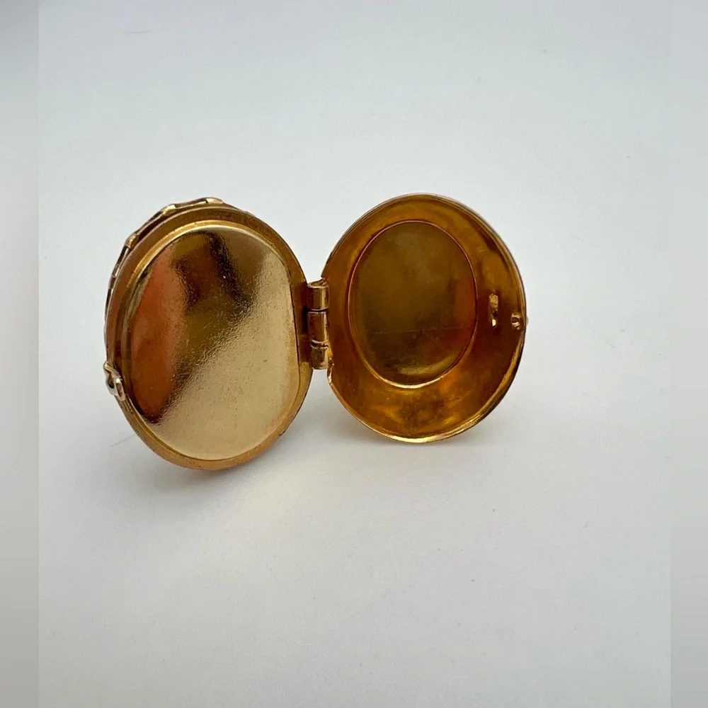 Vintage Statement Poison Ring Natural Agate Locket Ring Gold Tone Adjustable - Picture 3 of 9